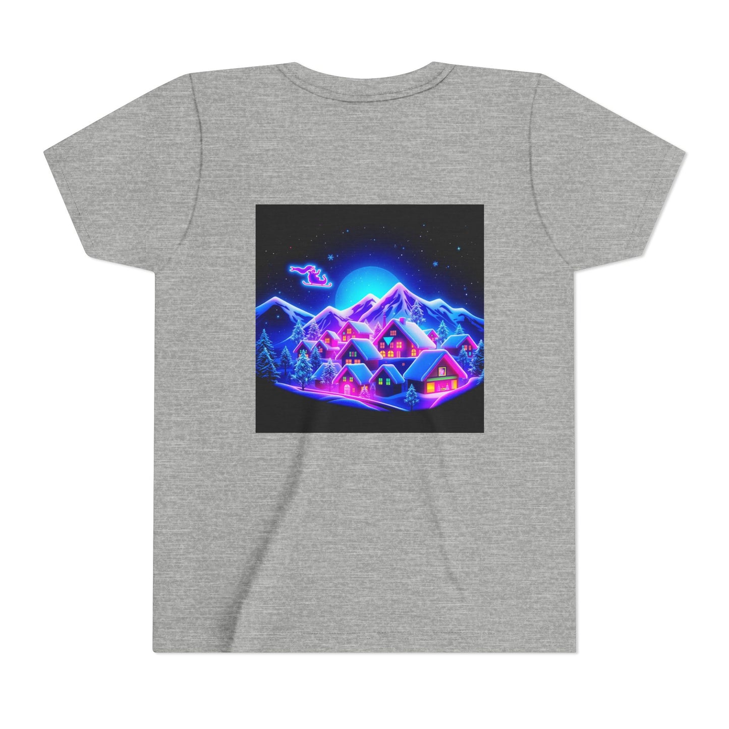 Neon Winter Village Youth Tee — Magical Snowy Night Kids T-Shirt