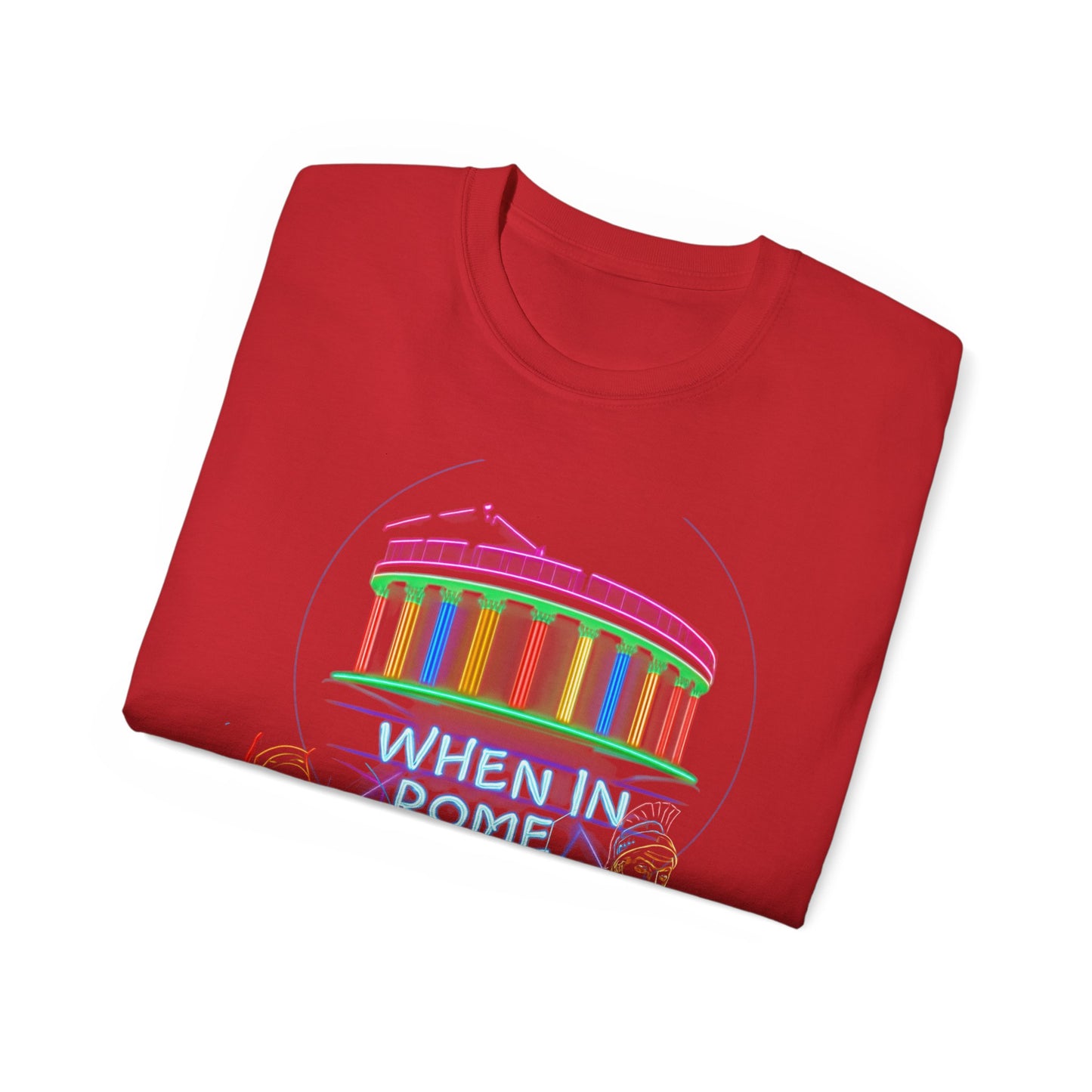 When in Rome Neon Graphic Tee - Roman Gladiator & Colosseum Vintage Style