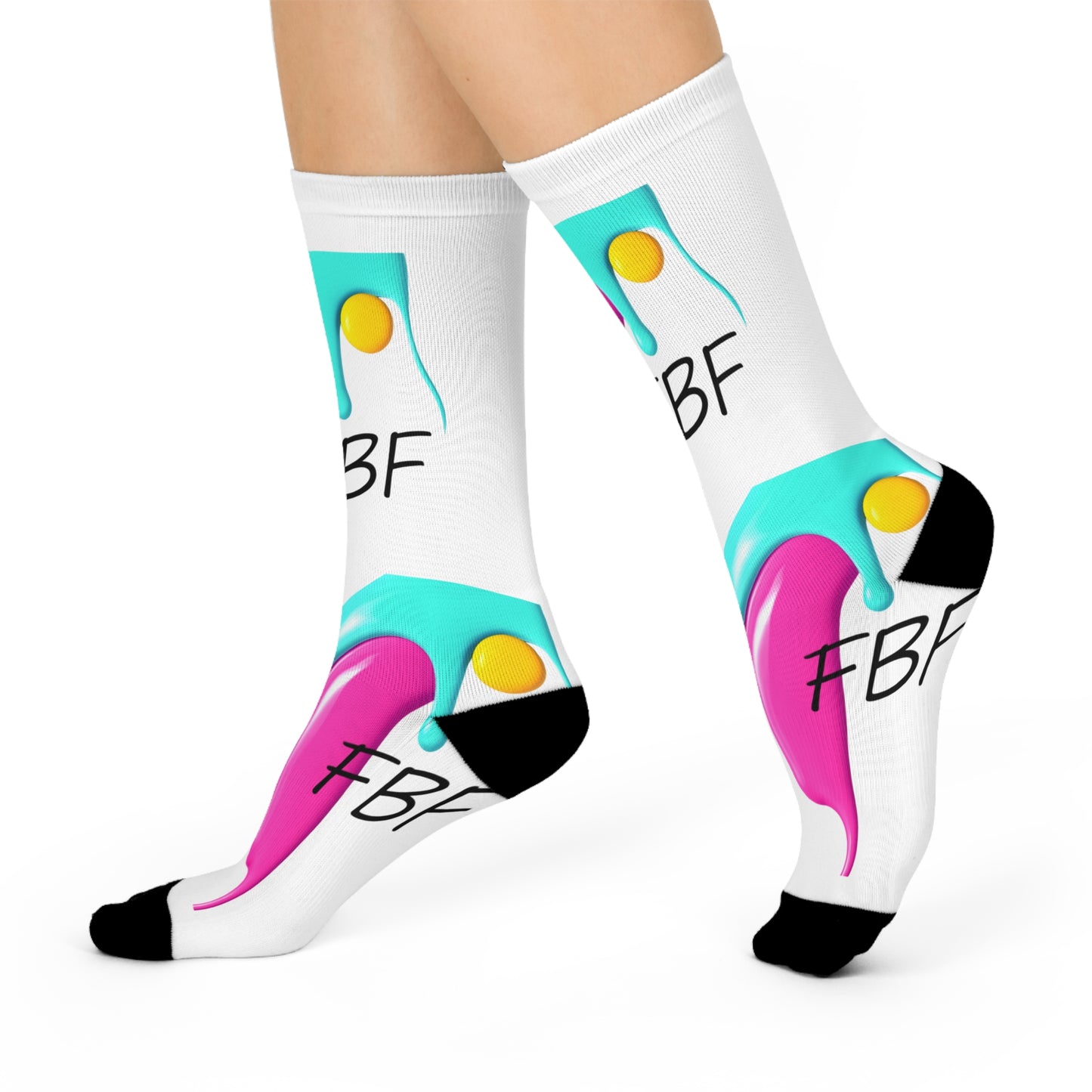 Cushioned Crew Socks — Colorful 'FBF' Retro Paint Splash Design