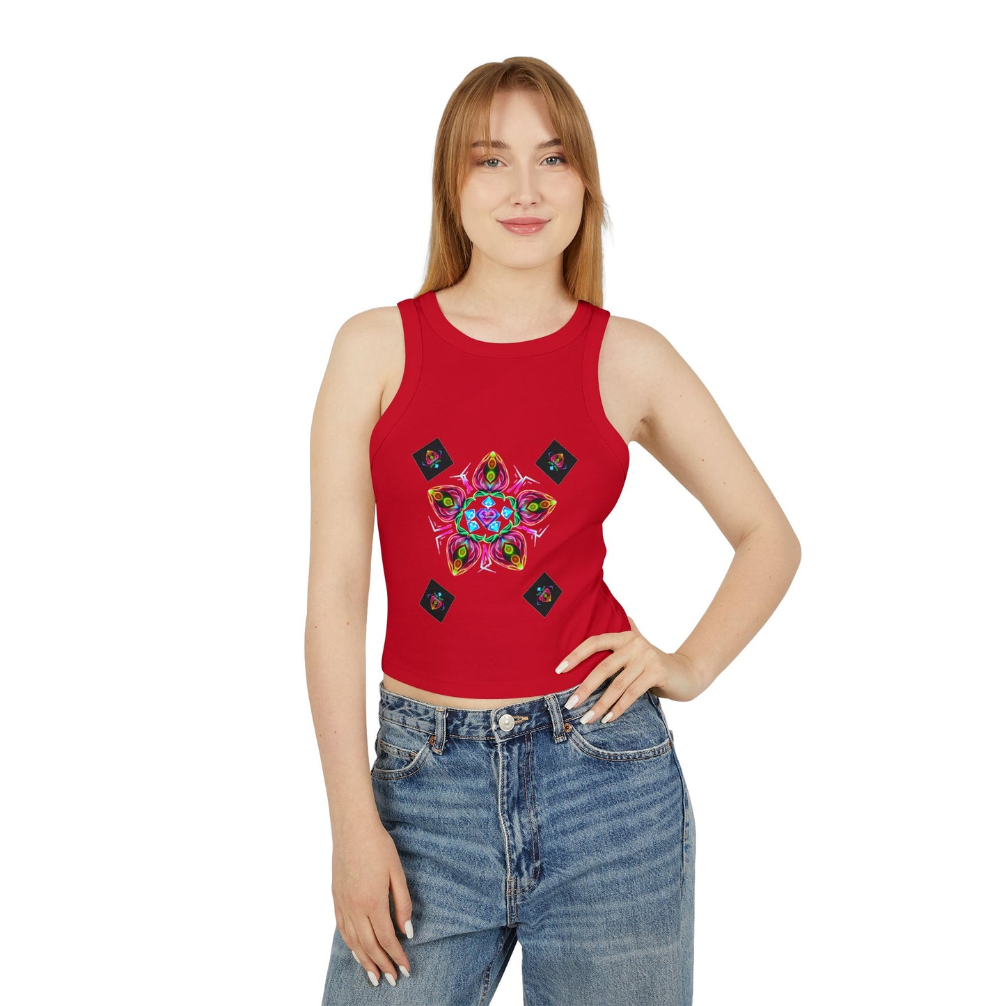 Colorful Graphic Racer Tank Top, Vibrant Summer Top, Festival Apparel, Boho Chic, Casual Wear, Perfect for Concerts, Gift Idea