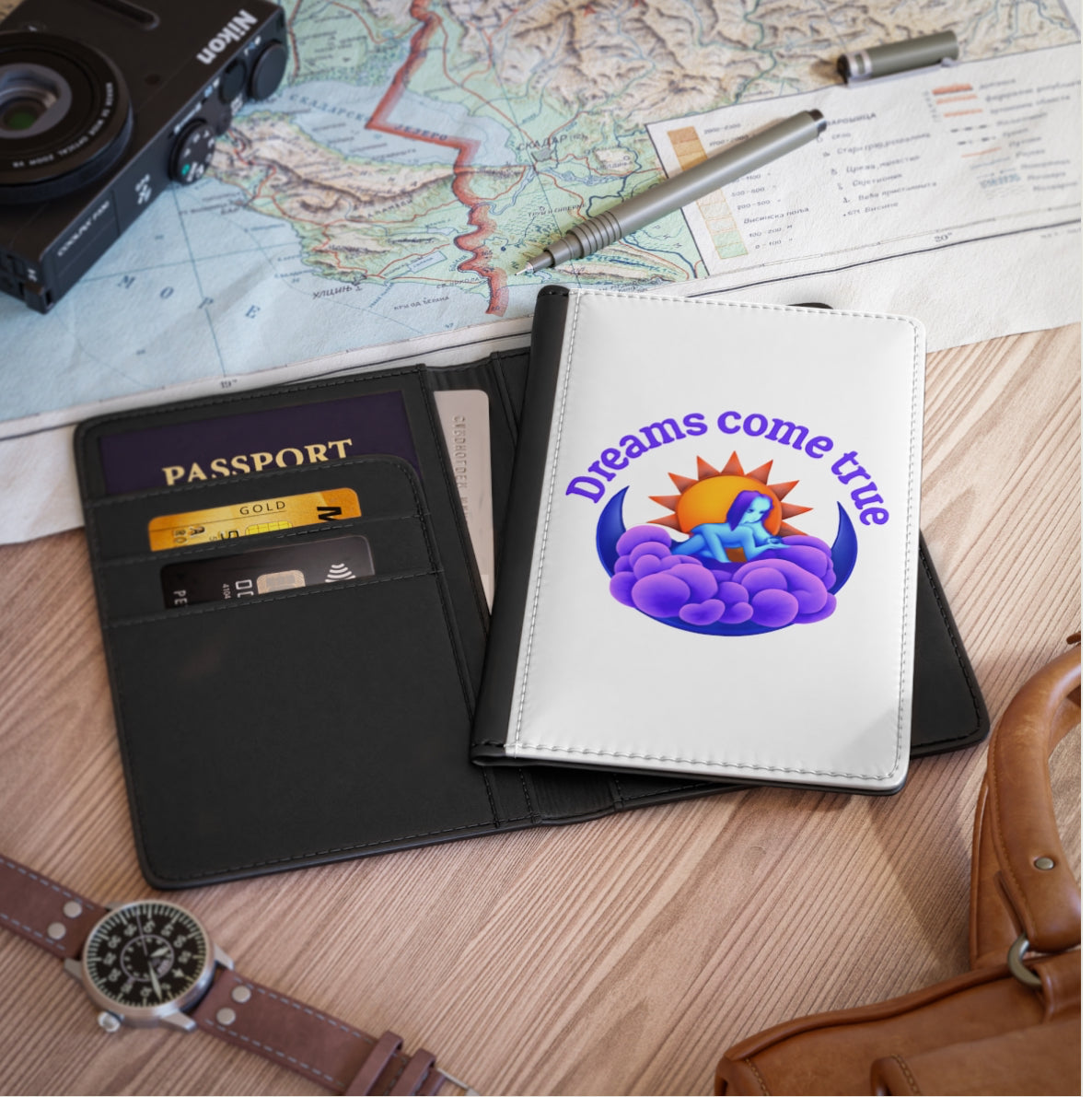 Dreams Come True Passport Cover | Travel Accessory, Gift for Wanderlust, Plane Travel Essentials, Vacation Must-Have, Unique Luggage Holder
