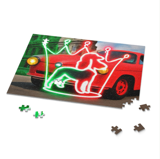 Neon Dog Crown Puzzle - Fun Home Activity, Unique Gift for Dog Lovers, Family Game Night, Colorful Art Piece, 120/252/500-Piece