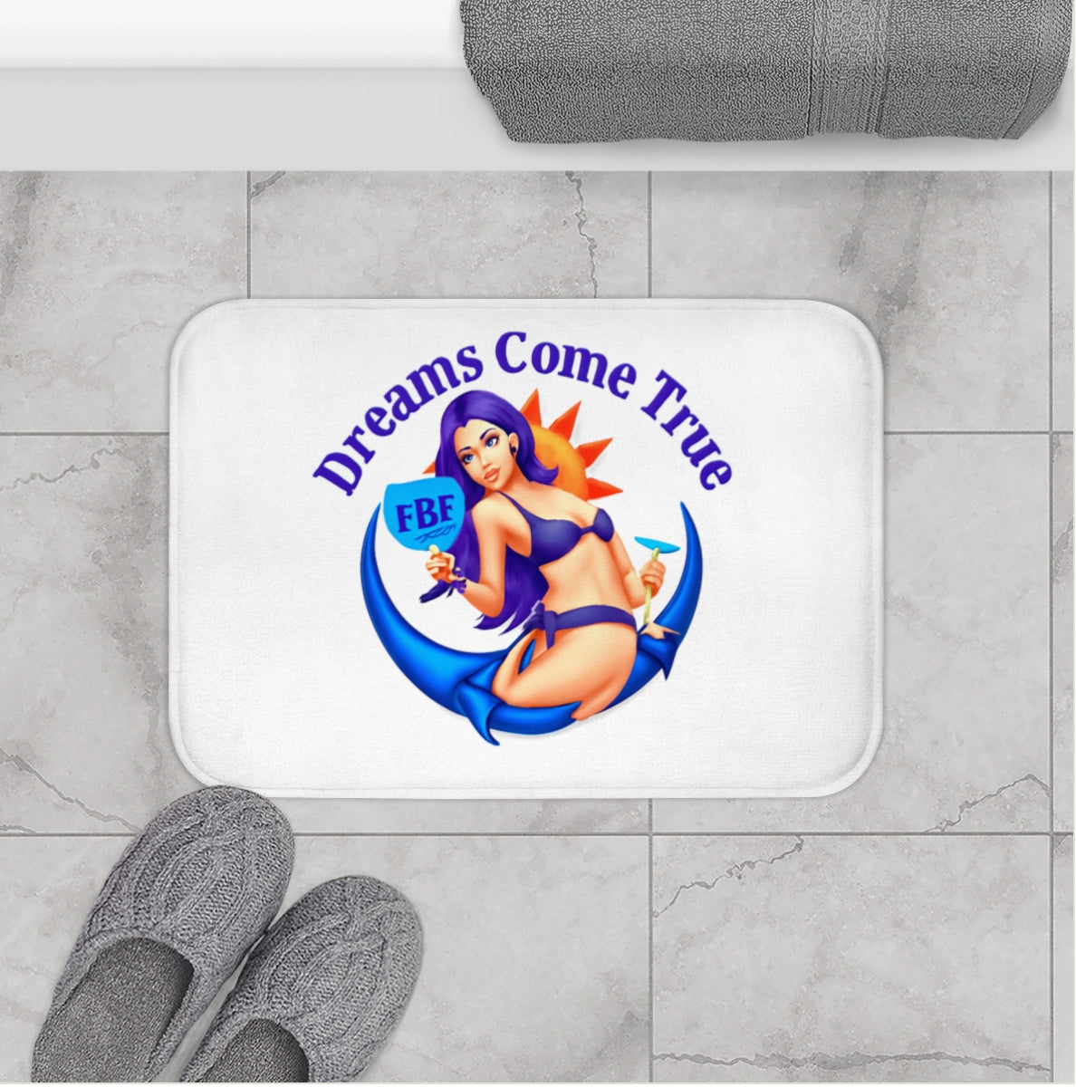 Dreams Come True Bath Mat - Relaxing Bathroom Decor, Nautical Vibe, Beach-Themed Gift, Summer Home Accessory, Mermaid Lovers