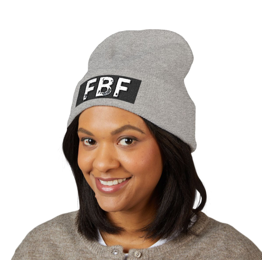 FBF Classic Cuffed Beanie, Embroidered Winter Hat, Cozy Knit Beanie for Men and Women, Fashion Accessory, Gift for Friends