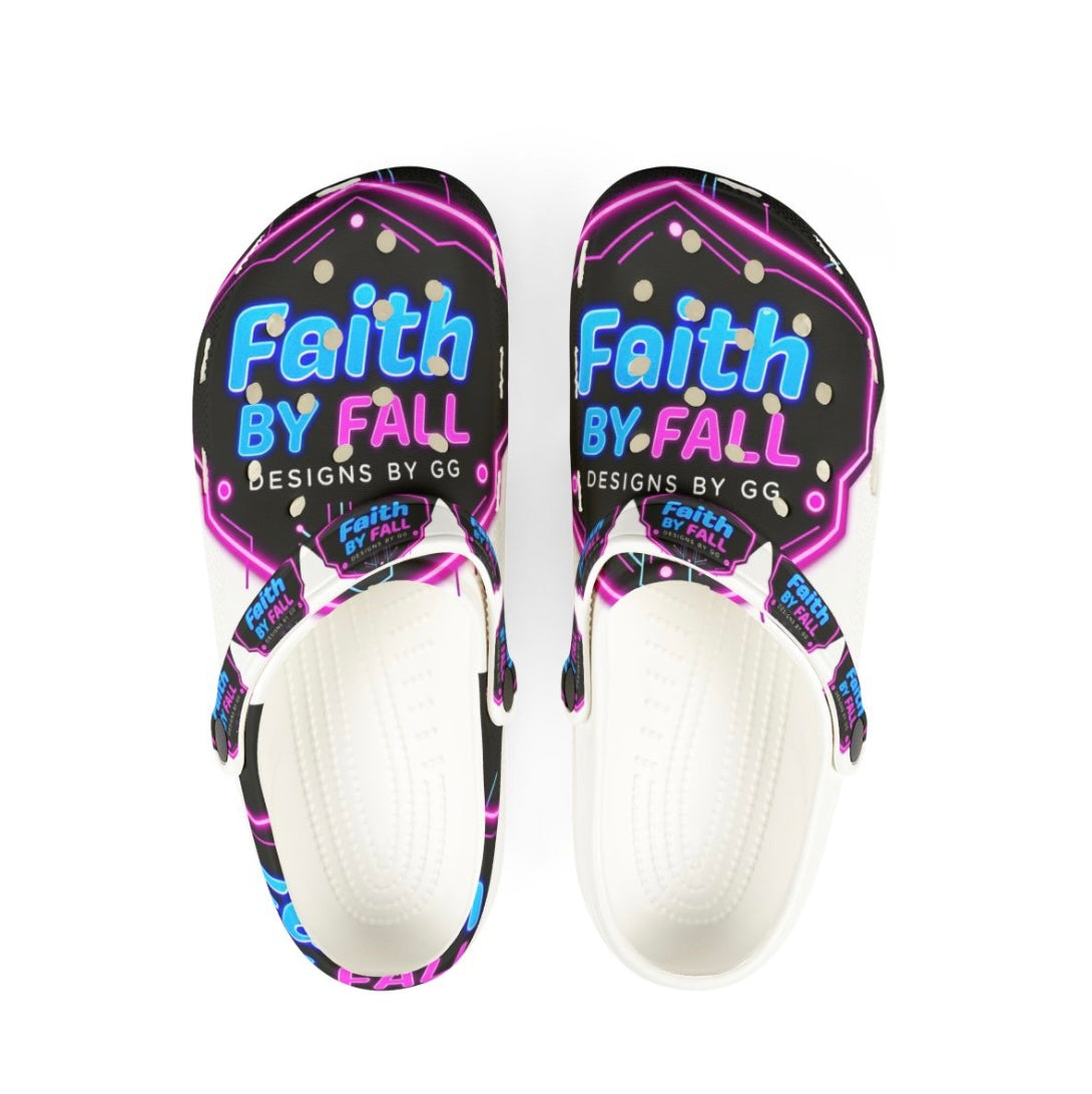 Neon Faith Slip-On Shoes, Comfortable Daily Footwear, Unique Faith-Themed Clogs, Great for Summer, Inspirational Gifts, Faith by Fall Shoes