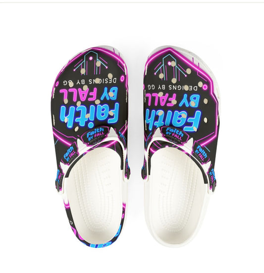 Neon Faith Slip-On Shoes, Comfortable Daily Footwear, Unique Faith-Themed Clogs, Great for Summer, Inspirational Gifts, Faith by Fall Shoes